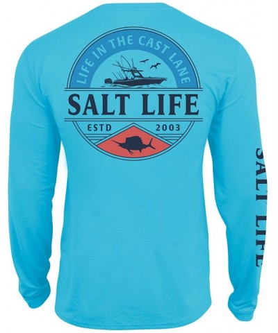 Men's Deep Sea Cruising Performance Long Sleeve T-shirt Blue $32.45 Shirts